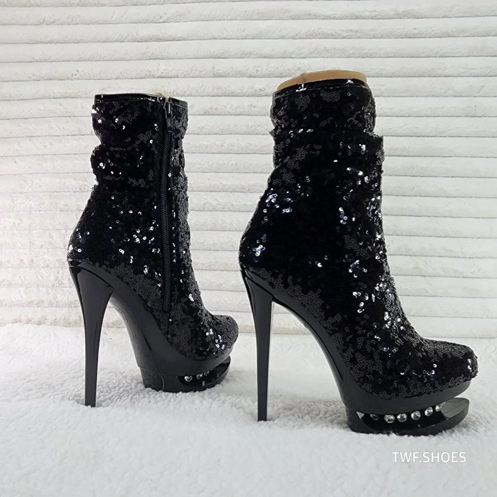 Pleaser Sexy Black Sequin High Heel Slouch Ankle Boots Blondie 1009 - Picture 4 of 8